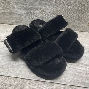 UGG Fuzzy Yeah Sheepskin Slipper Slides 1104662 Women's Sandals Black Size 9